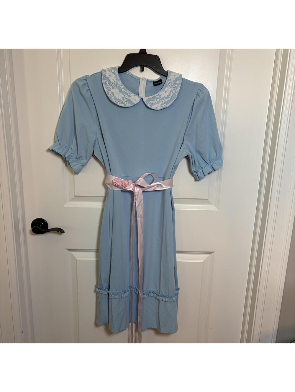 Grady Twins Costume Puff Short Sleeve Blue Babydoll Mini Dress Twins Cosplay